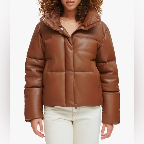 NWT Levi’s Water Resistant Faux Leather Puffer Jacket in Caramel. Size XL. - Picture 1 of 9